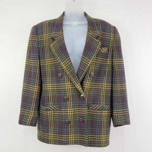 David N Blazer Women's 10 Houndstooth VTG Wool‎ Blend Academia Double Breasted